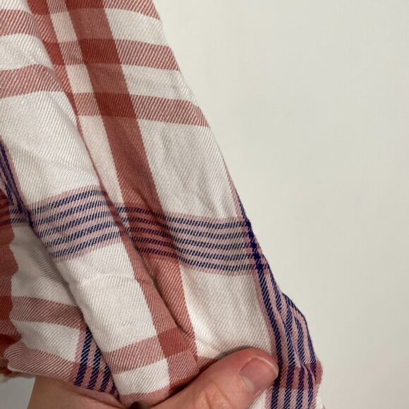 EXPRESS Plaid Off the Shoulder Blouse White Mauve Rose Pink Short Sleeve Summer - Picture 10 of 12